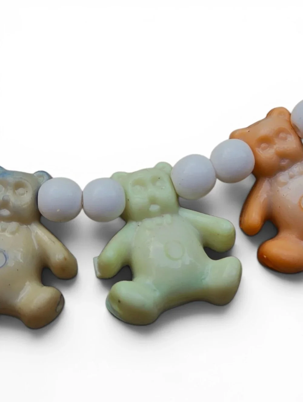 Vintage 80s Gummy Bear Necklace Colorful White Beads Screw Clasp